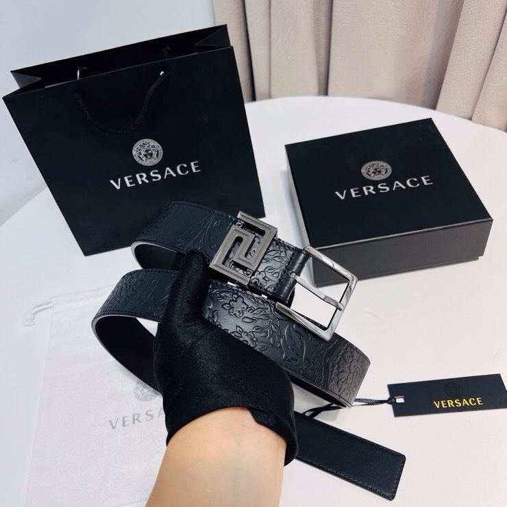 Versace 宽度：𝟰 𝟬𝗰𝗺 范思哲 VERSACE « 配全套 原包装 » 进口 小牛皮+精品纯铜扣 针扣系列 官网新款压花对版开模