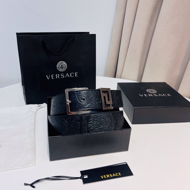 Versace 宽度：𝟰 𝟬𝗰𝗺 范思哲 VERSACE « 配全套 原包装 » 进口 小牛皮+精品纯铜扣 针扣系列 官网新款压花对版开模