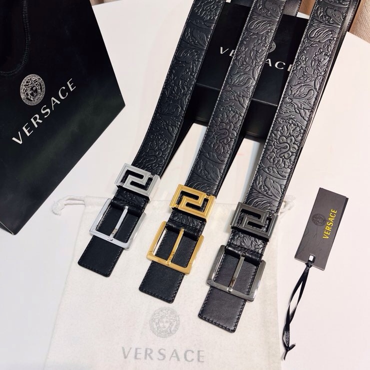Versace 宽度：𝟰 𝟬𝗰𝗺 范思哲 VERSACE « 配全套 原包装 » 进口 小牛皮+精品纯铜扣 针扣系列 官网新款压花对版开模