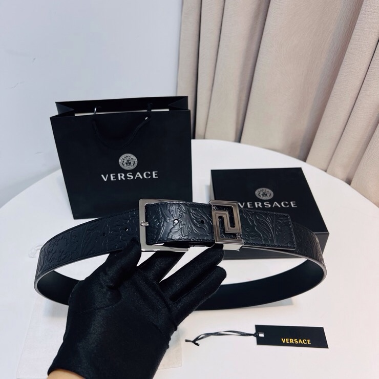 Versace 宽度：𝟰 𝟬𝗰𝗺 范思哲 VERSACE « 配全套 原包装 » 进口 小牛皮+精品纯铜扣 针扣系列 官网新款压花对版开模
