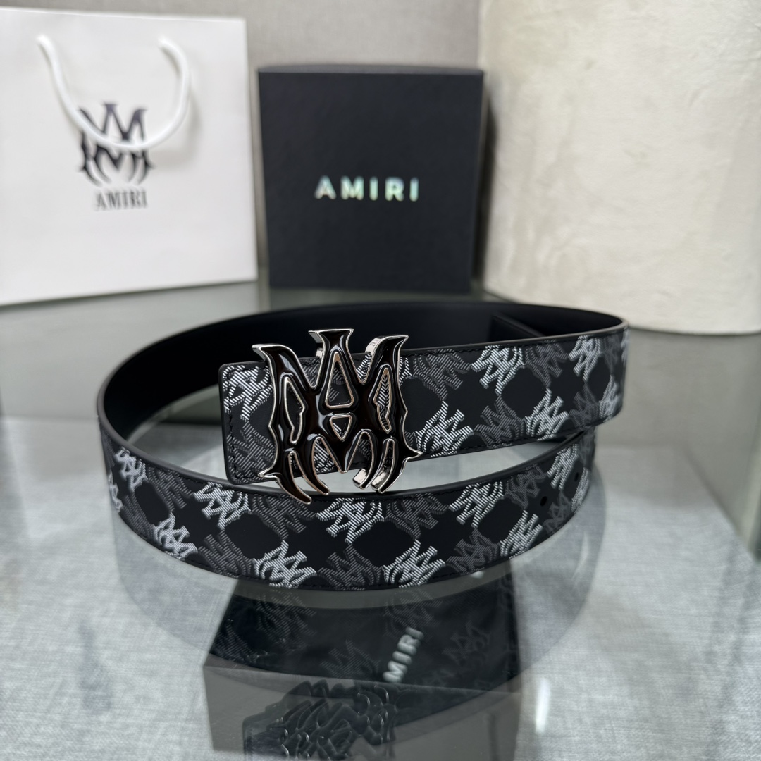 爱美丽AMIRI最新网红爆款双面牛皮皮带配原装盒专柜同步3.8宽新款上市了，原版牛皮，搭配钢扣，优雅，大