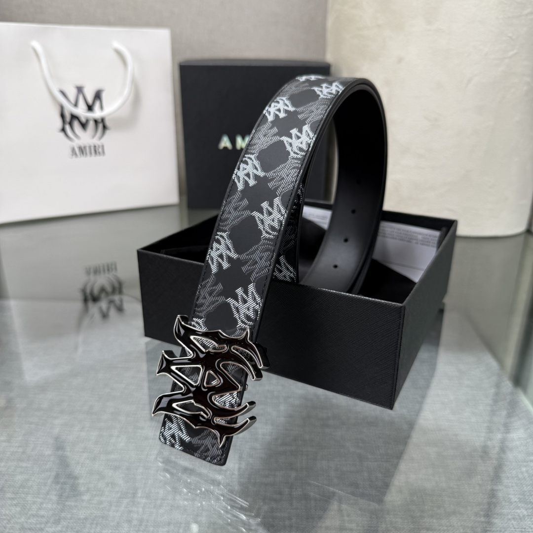 爱美丽AMIRI最新网红爆款双面牛皮皮带配原装盒专柜同步3.8宽新款上市了，原版牛皮，搭配钢扣，优雅，大