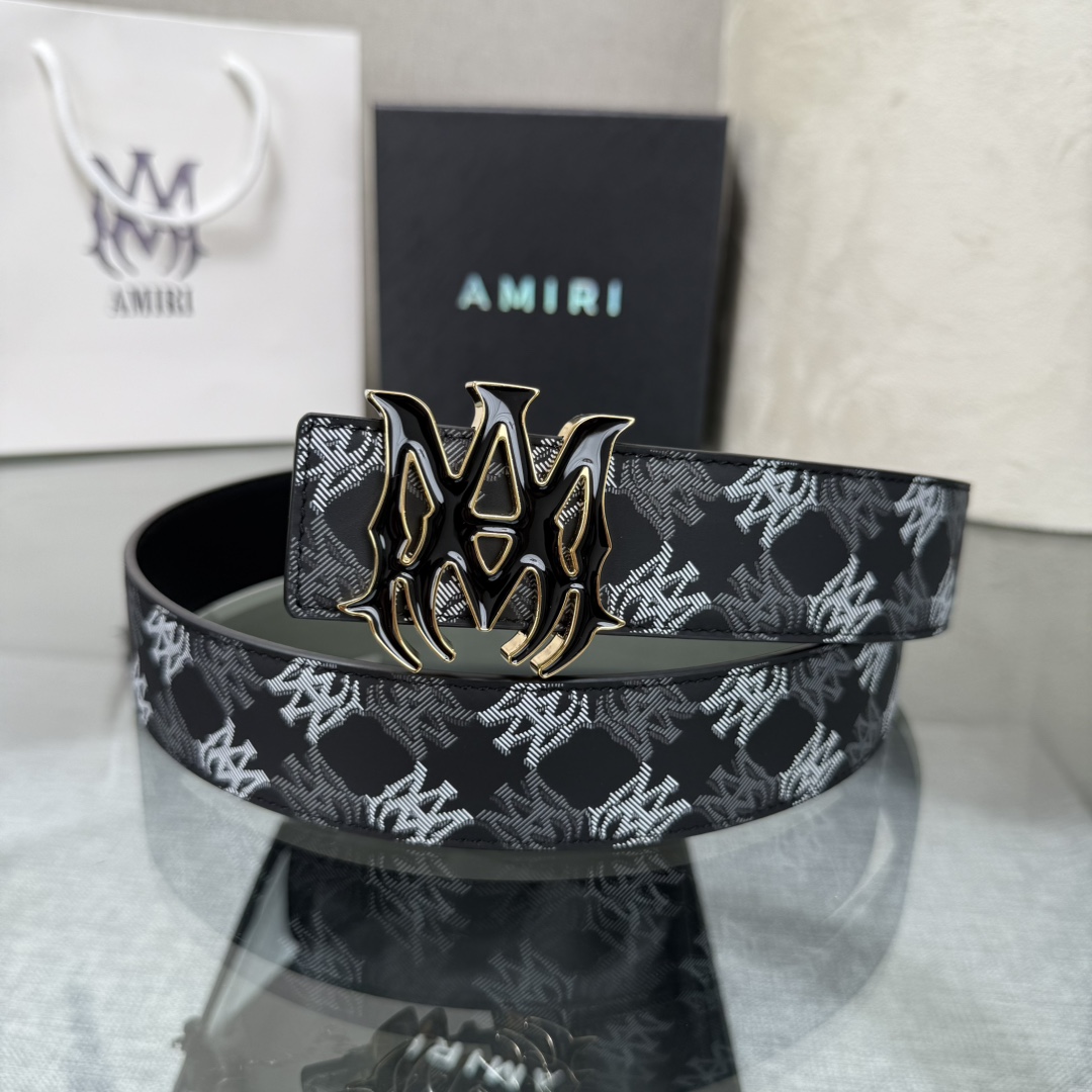 爱美丽AMIRI最新网红爆款双面牛皮皮带配原装盒专柜同步3.8宽新款上市了，原版牛皮，搭配钢扣，优雅，大