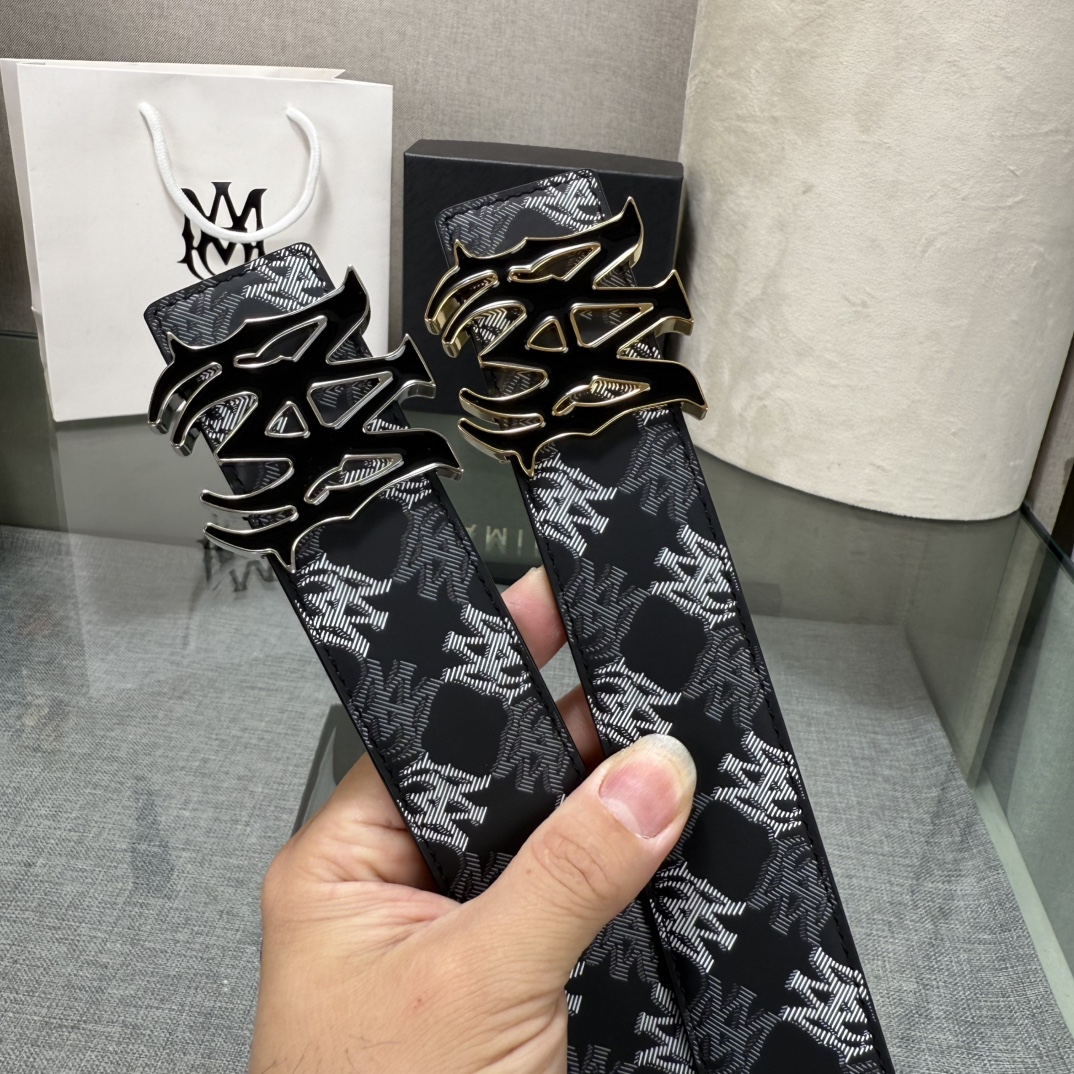 爱美丽AMIRI最新网红爆款双面牛皮皮带配原装盒专柜同步3.8宽新款上市了，原版牛皮，搭配钢扣，优雅，大