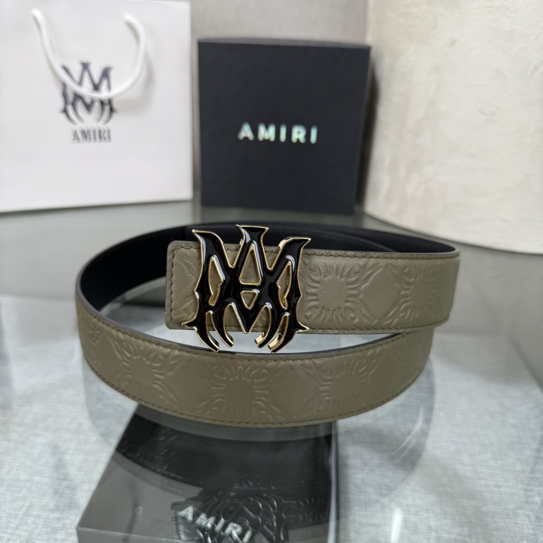 爱美丽AMIRI最新网红爆款双面牛皮皮带配原装盒专柜同步3.8宽新款上市了，原版牛皮，搭配钢扣，优雅，大