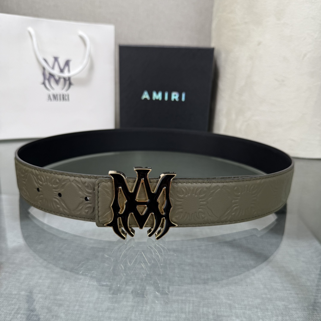 爱美丽AMIRI最新网红爆款双面牛皮皮带配原装盒专柜同步3.8宽新款上市了，原版牛皮，搭配钢扣，优雅，大