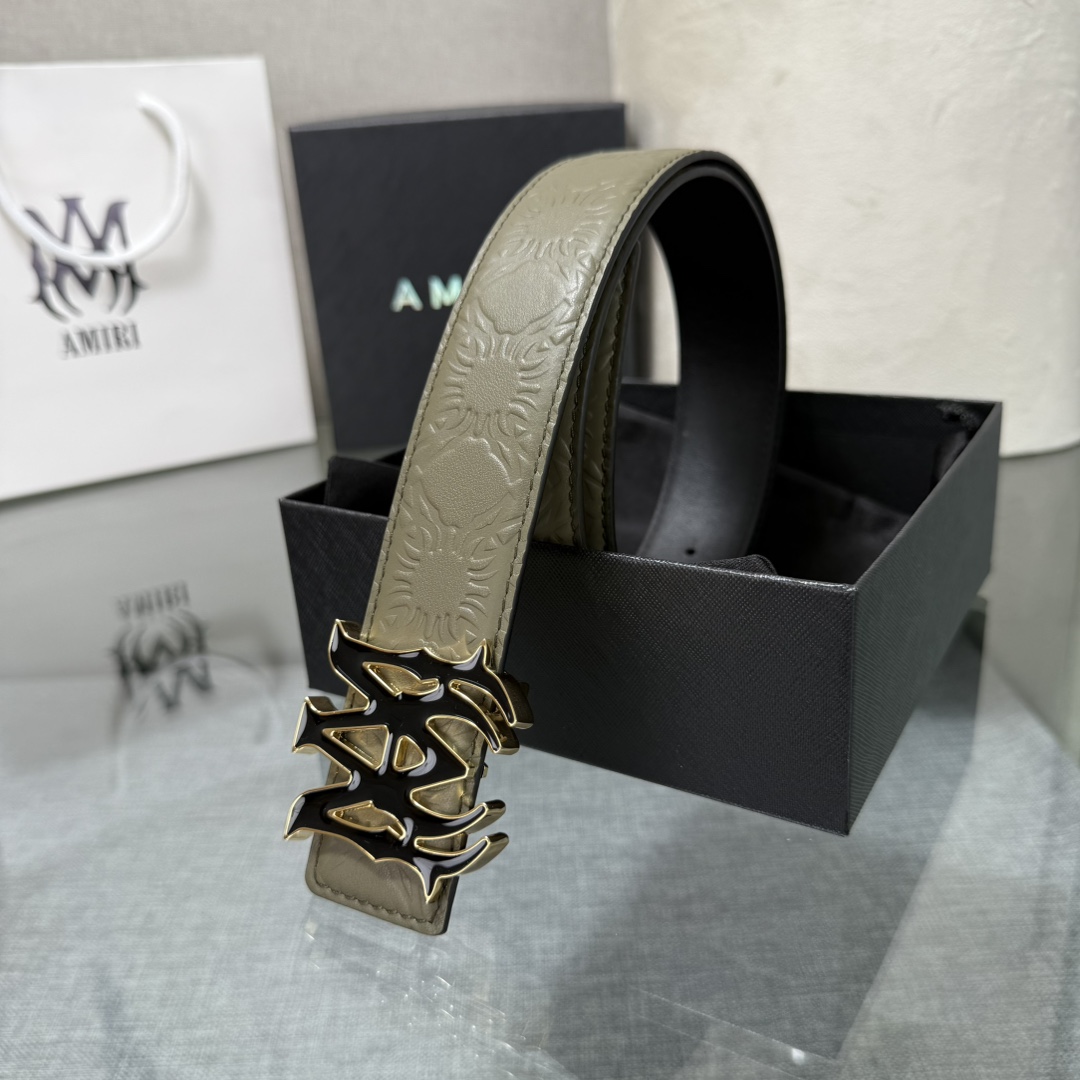 爱美丽AMIRI最新网红爆款双面牛皮皮带配原装盒专柜同步3.8宽新款上市了，原版牛皮，搭配钢扣，优雅，大