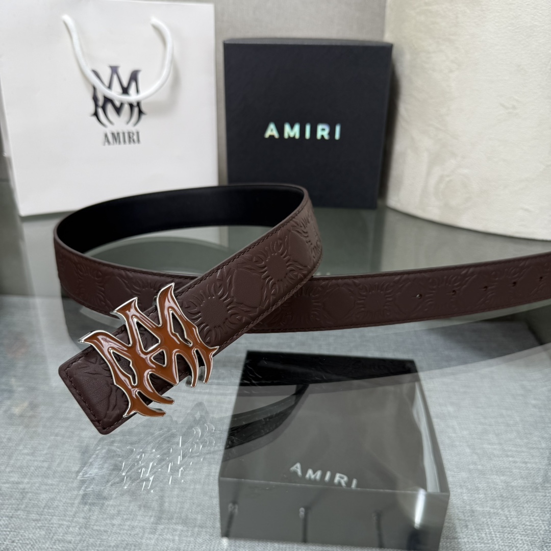 爱美丽AMIRI最新网红爆款双面牛皮皮带配原装盒专柜同步3.8宽新款上市了，原版牛皮，搭配钢扣，优雅，大