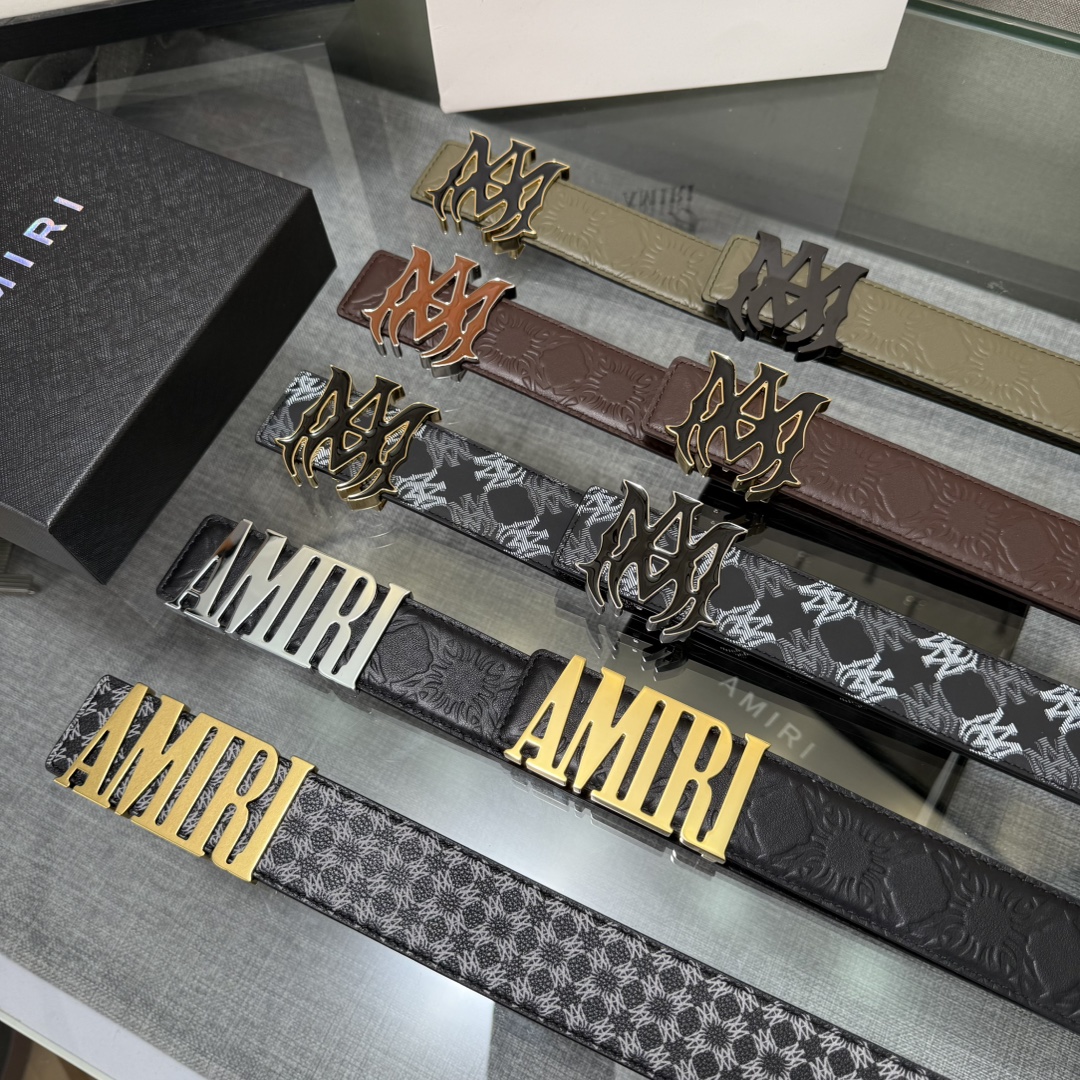 爱美丽AMIRI最新网红爆款双面牛皮皮带配原装盒专柜同步3.8宽新款上市了，原版牛皮，搭配钢扣，优雅，大