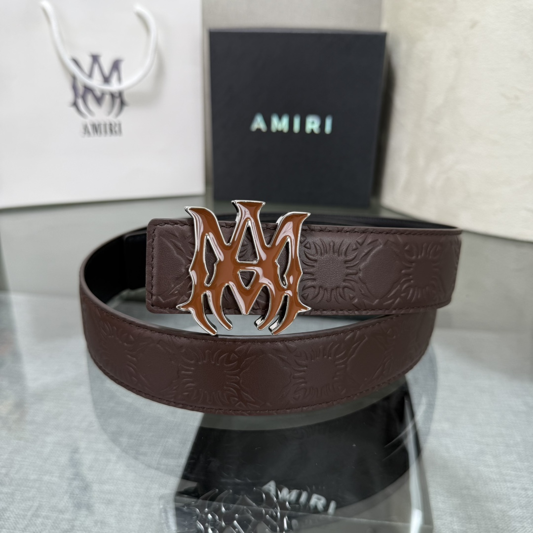 爱美丽AMIRI最新网红爆款双面牛皮皮带配原装盒专柜同步3.8宽新款上市了，原版牛皮，搭配钢扣，优雅，大