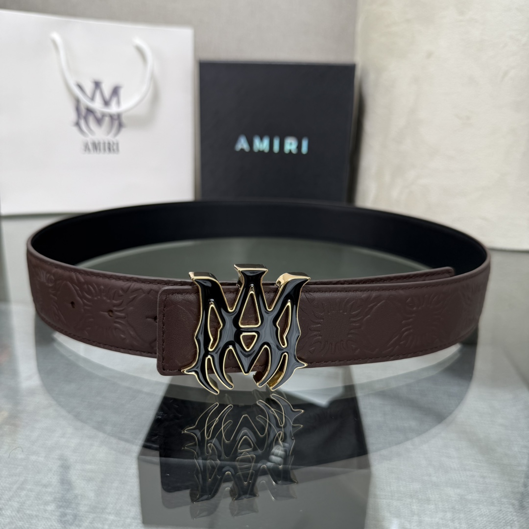 爱美丽AMIRI最新网红爆款双面牛皮皮带配原装盒专柜同步3.8宽新款上市了，原版牛皮，搭配钢扣，优雅，大