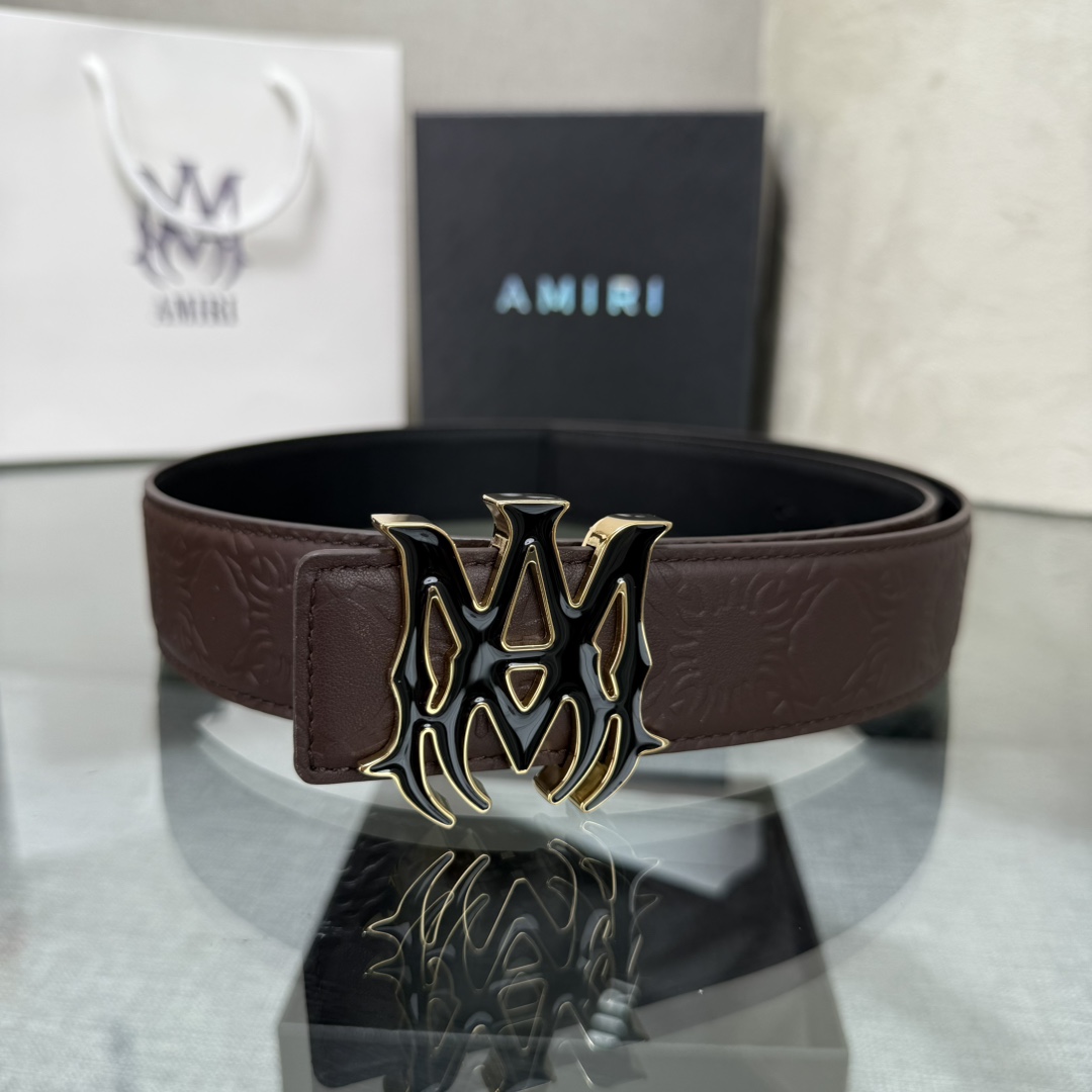 爱美丽AMIRI最新网红爆款双面牛皮皮带配原装盒专柜同步3.8宽新款上市了，原版牛皮，搭配钢扣，优雅，大