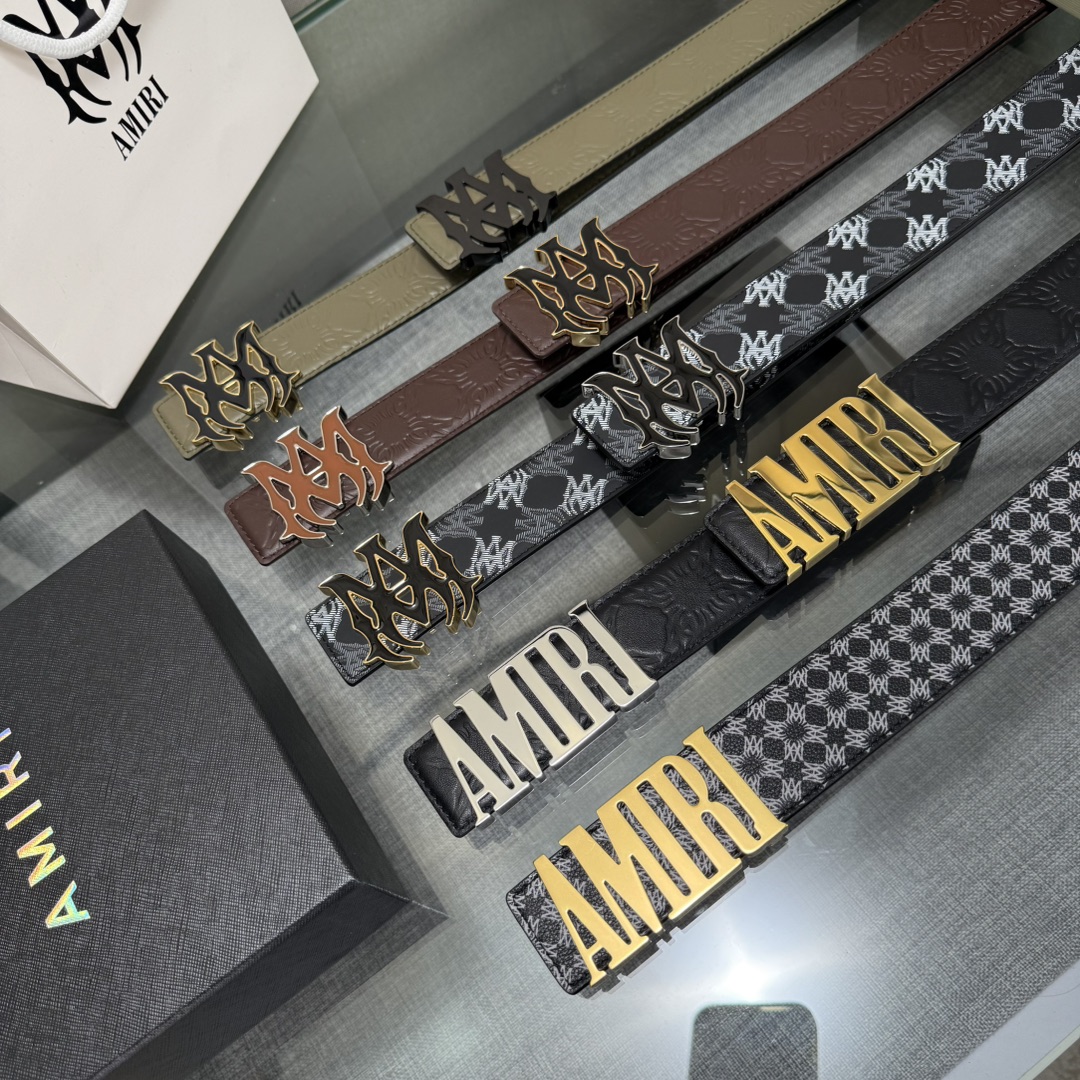 爱美丽AMIRI最新网红爆款双面牛皮皮带配原装盒专柜同步3.8宽新款上市了，原版牛皮，搭配钢扣，优雅，大