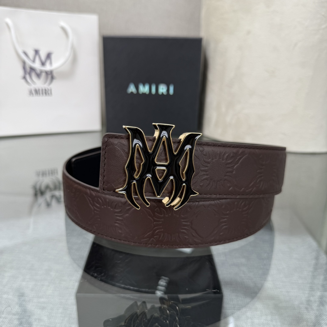爱美丽AMIRI最新网红爆款双面牛皮皮带配原装盒专柜同步3.8宽新款上市了，原版牛皮，搭配钢扣，优雅，大