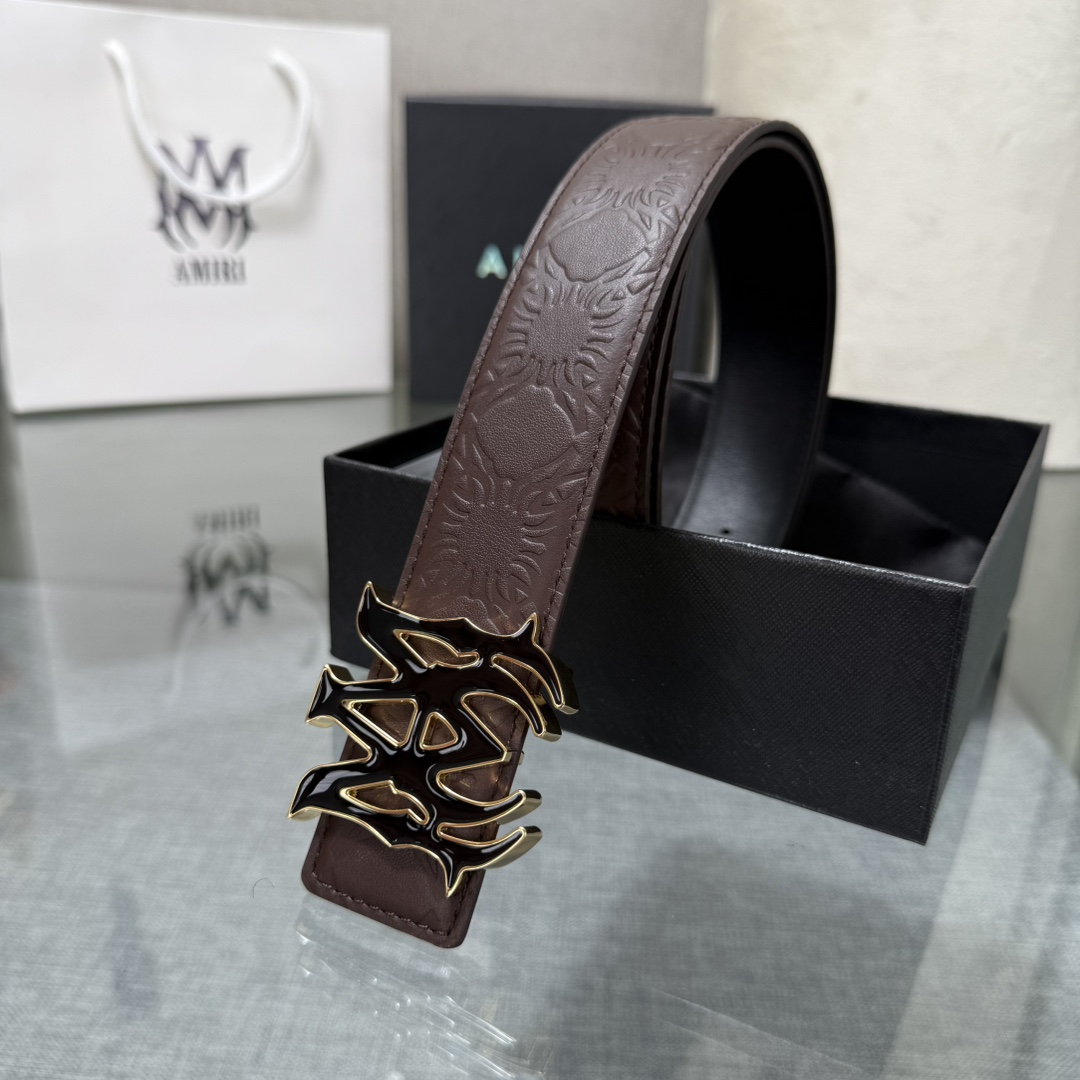 爱美丽AMIRI最新网红爆款双面牛皮皮带配原装盒专柜同步3.8宽新款上市了，原版牛皮，搭配钢扣，优雅，大