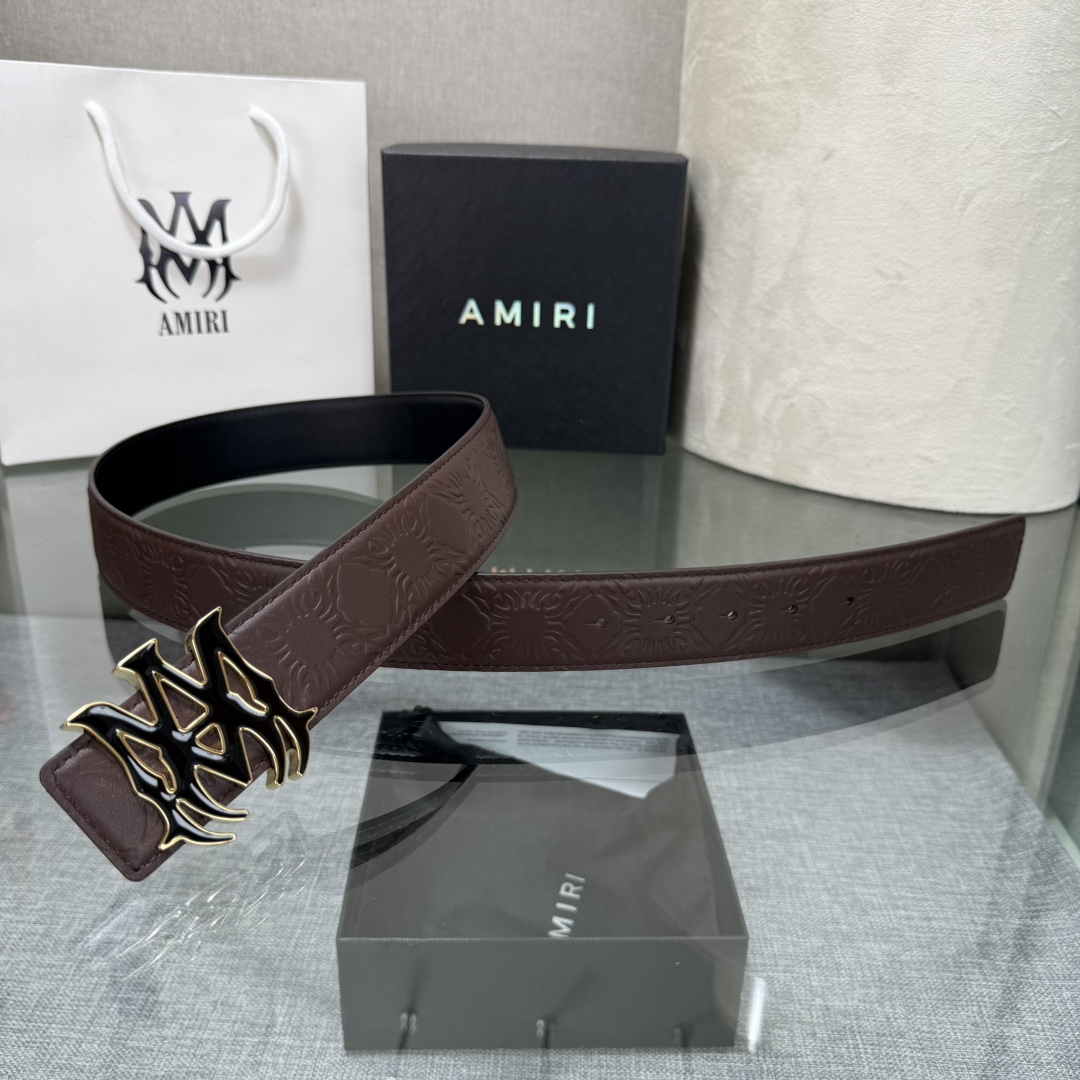 爱美丽AMIRI最新网红爆款双面牛皮皮带配原装盒专柜同步3.8宽新款上市了，原版牛皮，搭配钢扣，优雅，大