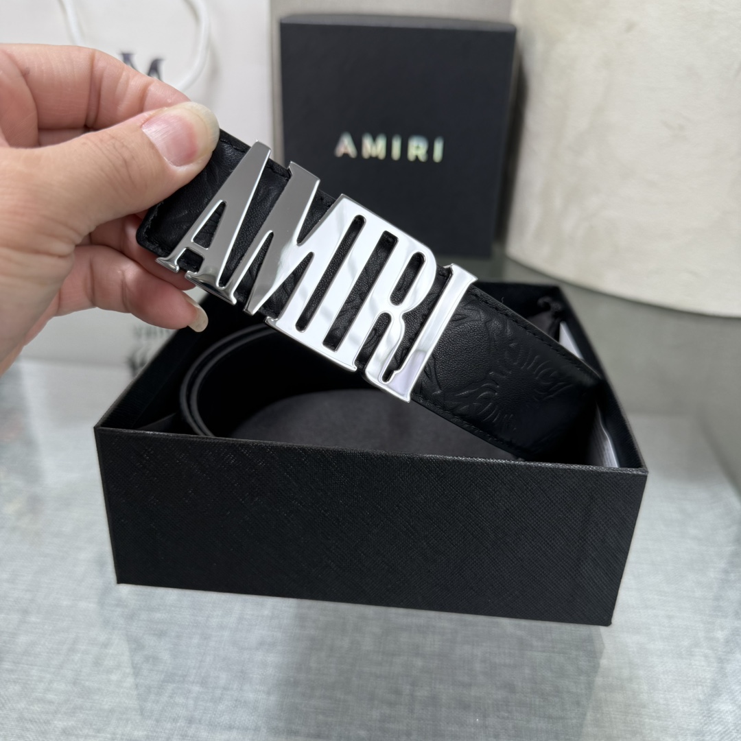 爱美丽AMIRI最新网红爆款双面牛皮皮带配原装盒专柜同步3.8宽新款上市了，原版牛皮，搭配钢扣，优雅，大
