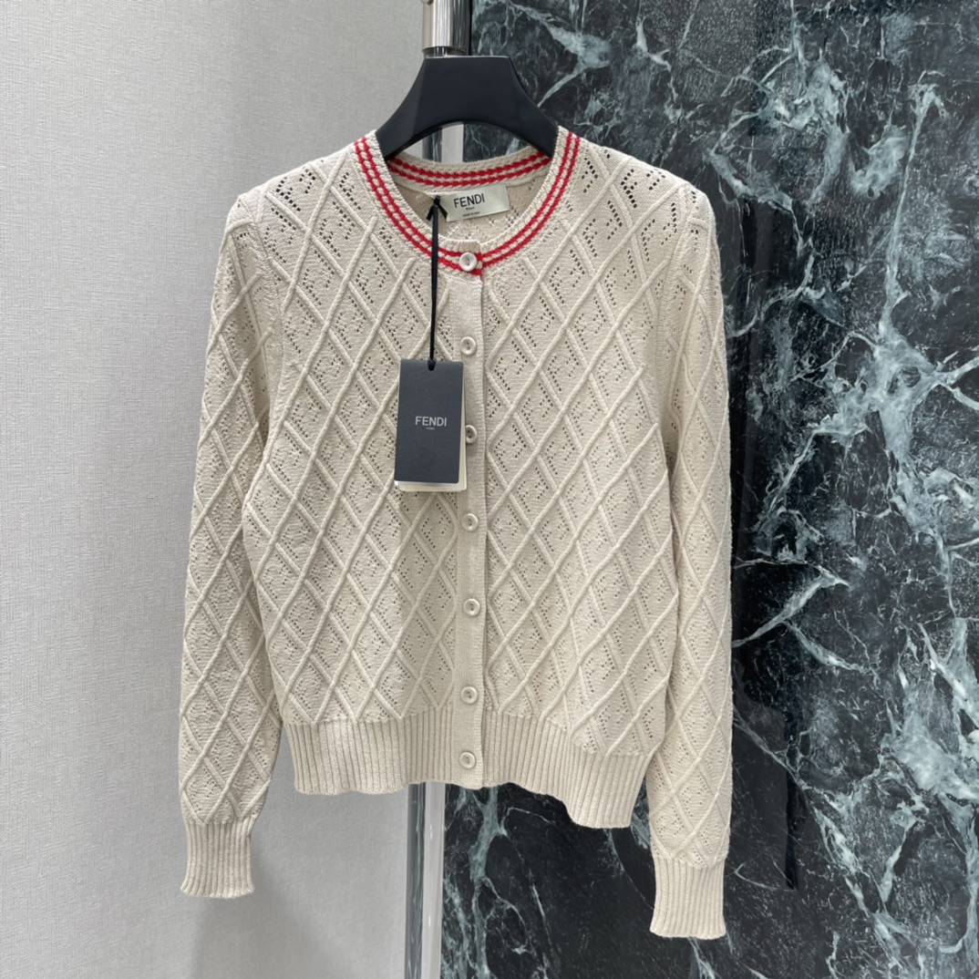 Кардиган FENDI женский ажурный бежевый