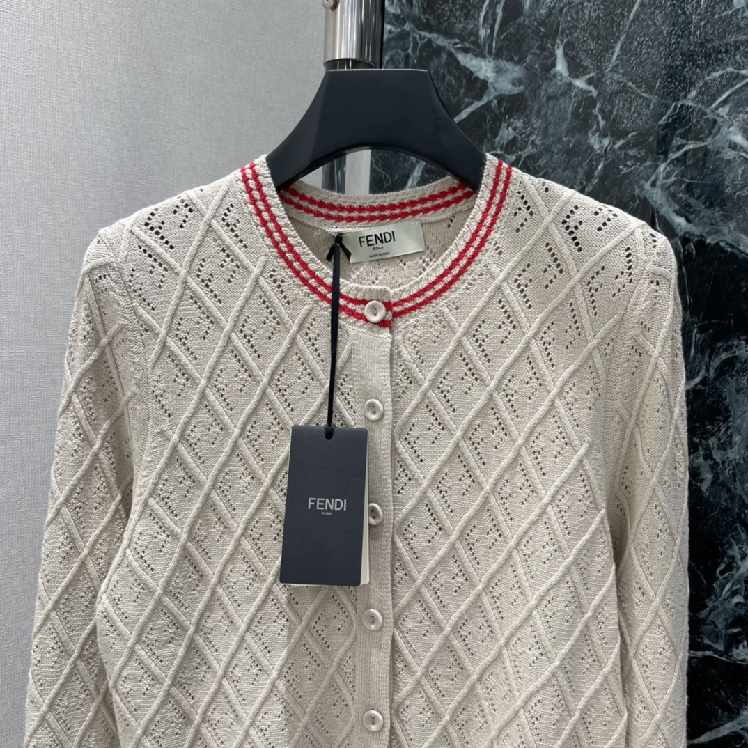 Кардиган FENDI женский ажурный бежевый