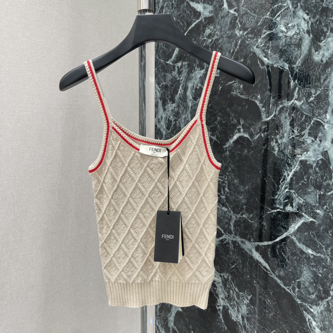 Ажурный топ бежевого цвета с контрастной окантовкой Fendi