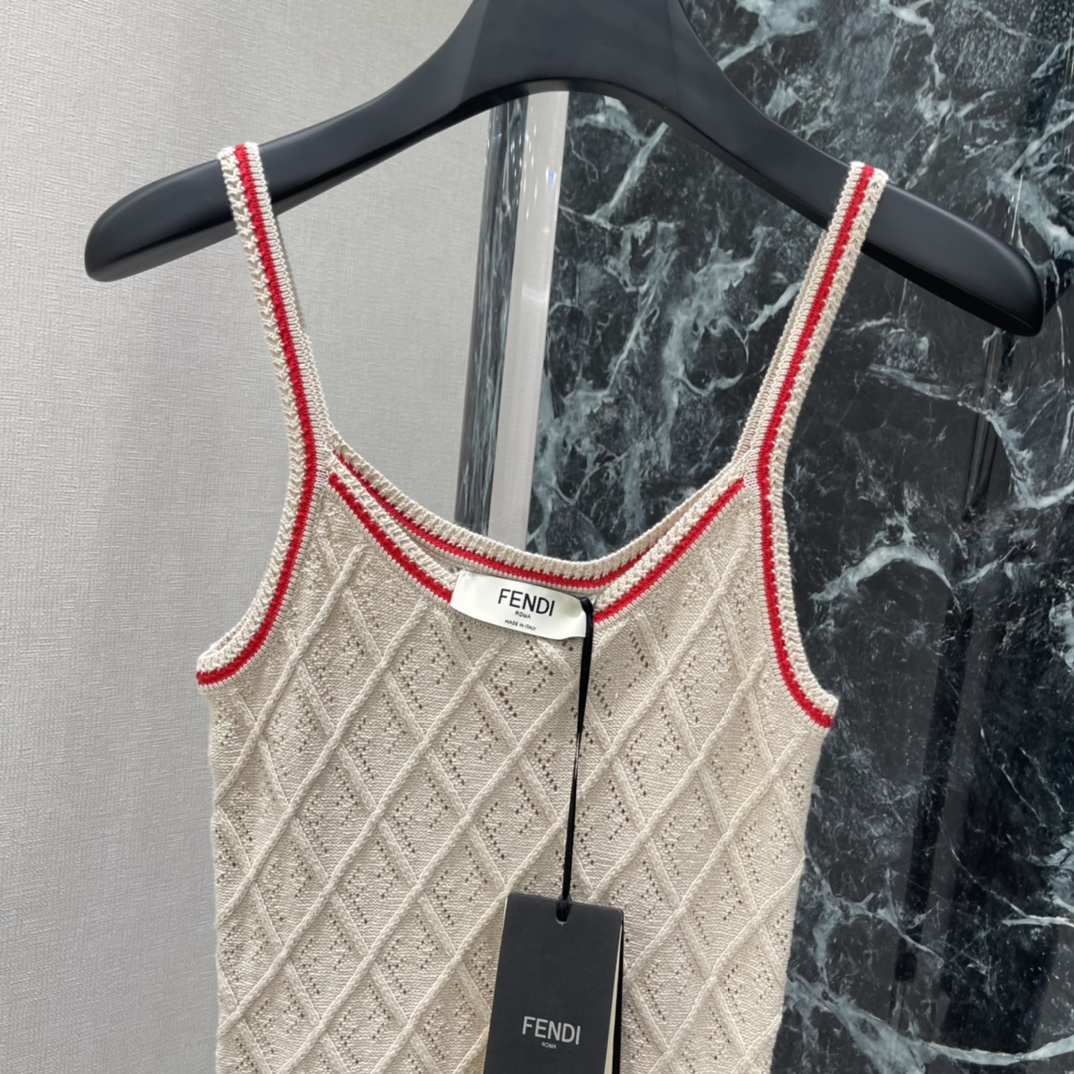 Ажурный топ бежевого цвета с контрастной окантовкой Fendi