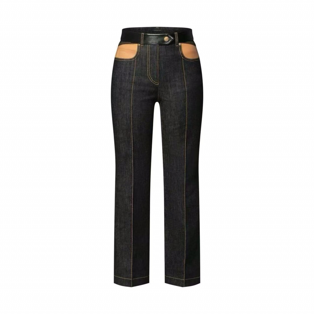 NO:783051,Model No. 20262831 LV* new style leather pocket hip slim denim trousers, black, SML, [M size waist 74, length 109; weight 0.595kg], Louis Vuitton-clothing, louis vuitton, louis vuitton,19860909款号20262831 LV*新款 拼皮口袋包臀显瘦牛仔长裤,黑色,SML,【M码腰围74,长109；重量0.595kg】,路易威登-服装,louis vuitton,louis vuitton,,Women's clothing