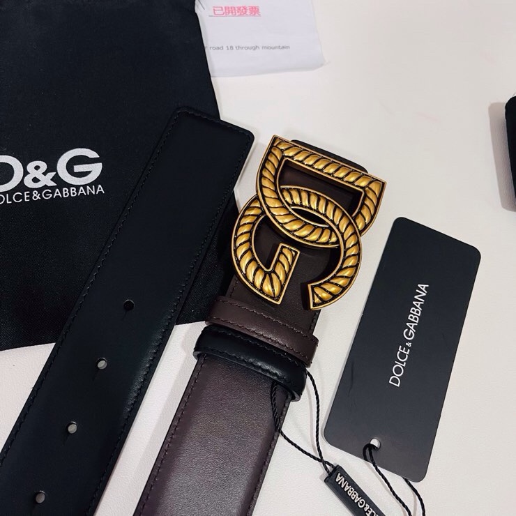 Dolce&Gabbana  新款双面小牛皮男士徽标腰带,双面可用，4.0cm
