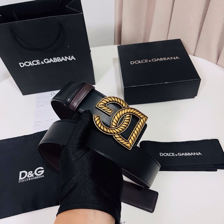 Dolce&Gabbana  新款双面小牛皮男士徽标腰带,双面可用，4.0cm