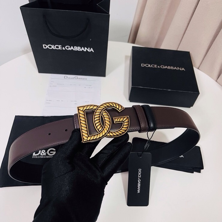 Dolce&Gabbana  新款双面小牛皮男士徽标腰带,双面可用，4.0cm