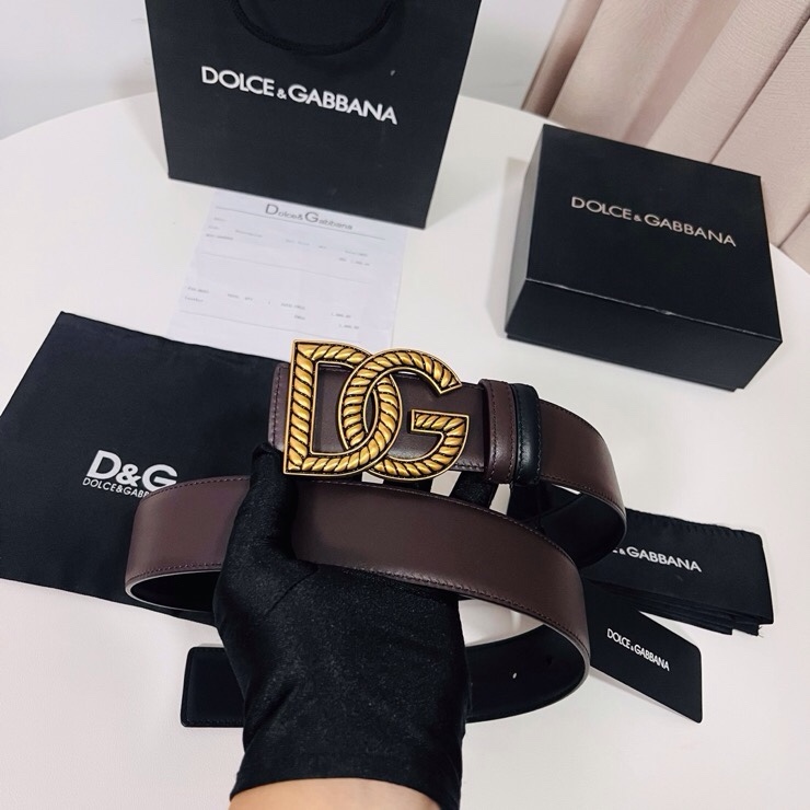 Dolce&Gabbana  新款双面小牛皮男士徽标腰带,双面可用，4.0cm