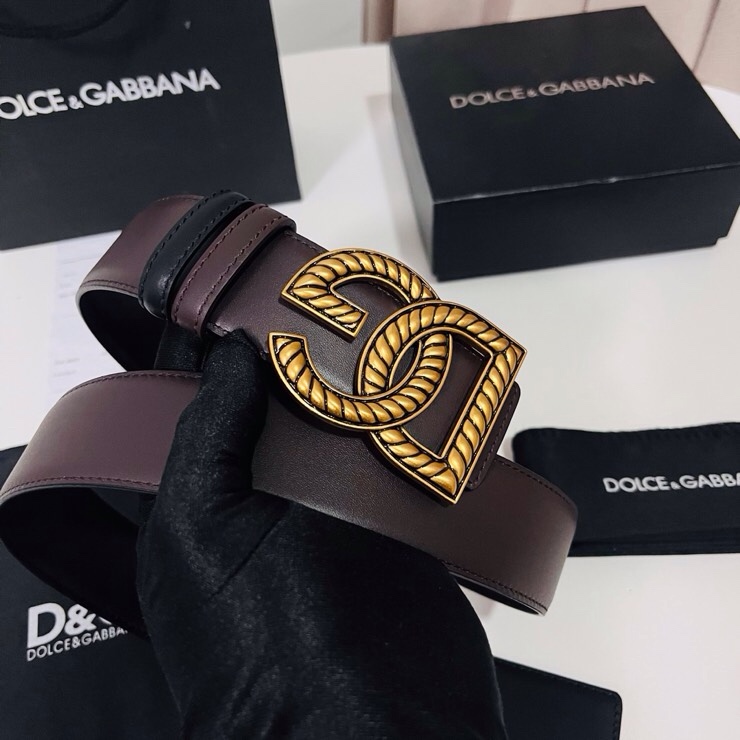 Dolce&Gabbana  新款双面小牛皮男士徽标腰带,双面可用，4.0cm