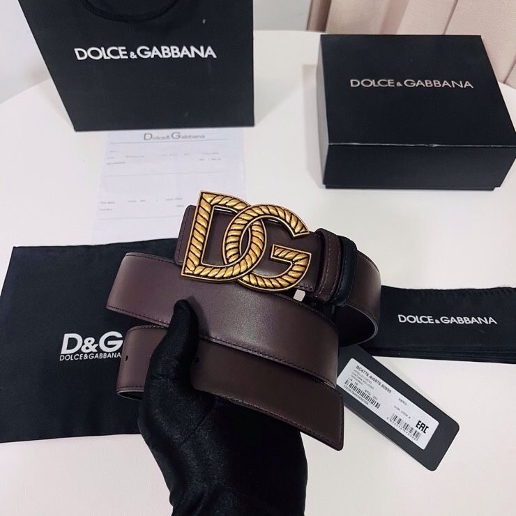 Dolce&Gabbana  新款双面小牛皮男士徽标腰带,双面可用，4.0cm