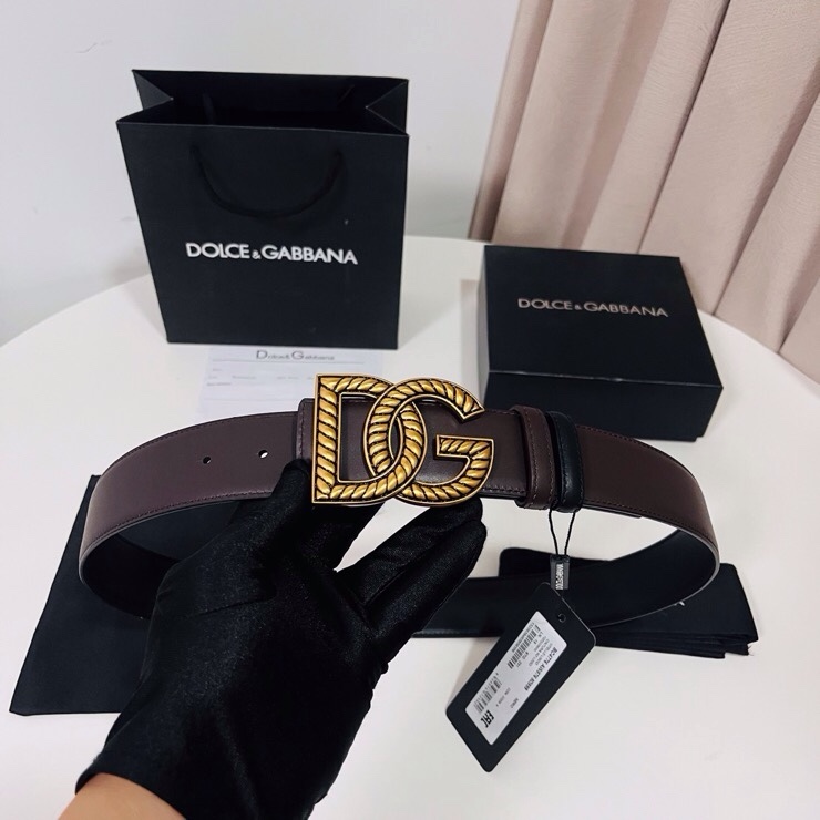 Dolce&Gabbana  新款双面小牛皮男士徽标腰带,双面可用，4.0cm