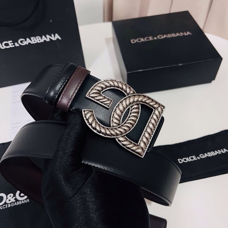 Dolce&Gabbana  新款双面小牛皮男士徽标腰带,双面可用，4.0cm