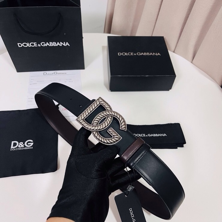 Dolce&Gabbana  新款双面小牛皮男士徽标腰带,双面可用，4.0cm