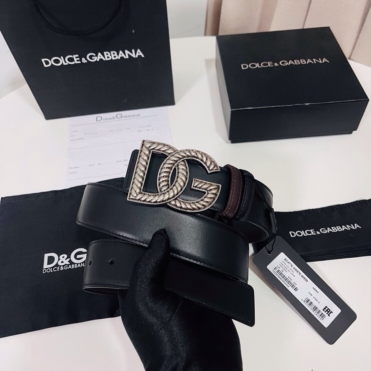 Dolce&Gabbana  新款双面小牛皮男士徽标腰带,双面可用，4.0cm