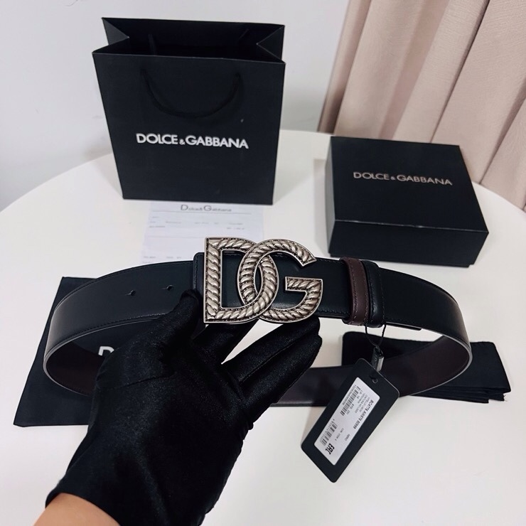 Dolce&Gabbana  新款双面小牛皮男士徽标腰带,双面可用，4.0cm