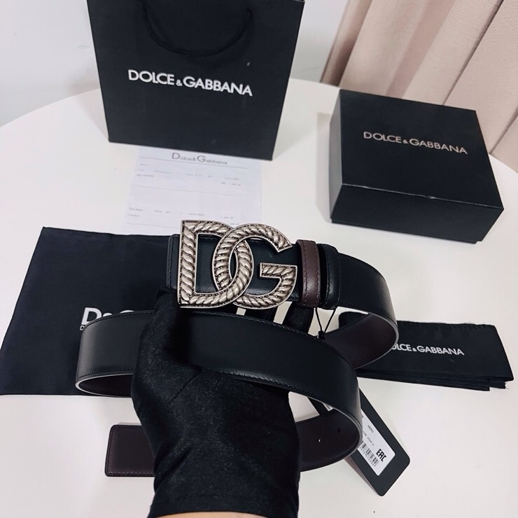 Dolce&Gabbana  新款双面小牛皮男士徽标腰带,双面可用，4.0cm