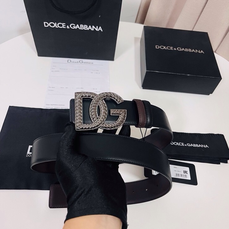 Dolce&Gabbana  新款双面小牛皮男士徽标腰带,双面可用，4.0cm