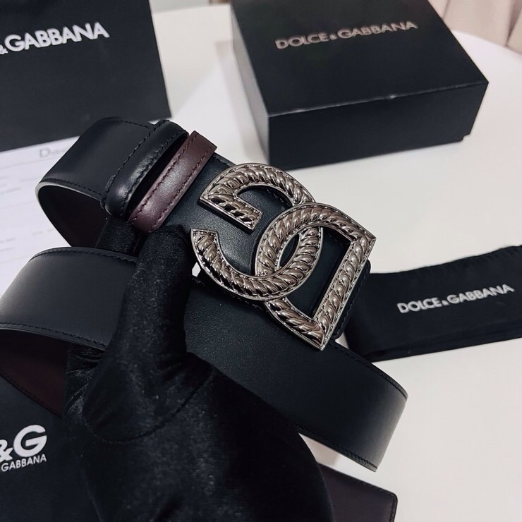 Dolce&Gabbana  新款双面小牛皮男士徽标腰带,双面可用，4.0cm