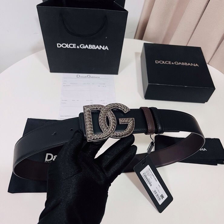 Dolce&Gabbana  新款双面小牛皮男士徽标腰带,双面可用，4.0cm