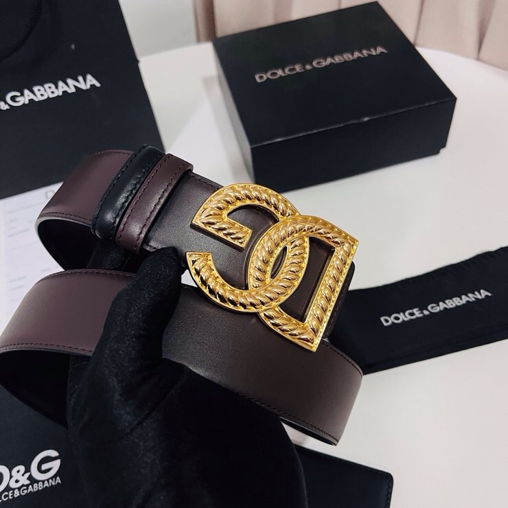 Dolce&Gabbana  新款双面小牛皮男士徽标腰带,双面可用，4.0cm
