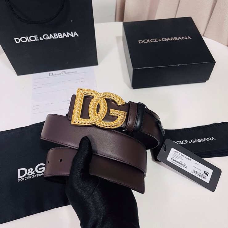 Dolce&Gabbana  新款双面小牛皮男士徽标腰带,双面可用，4.0cm