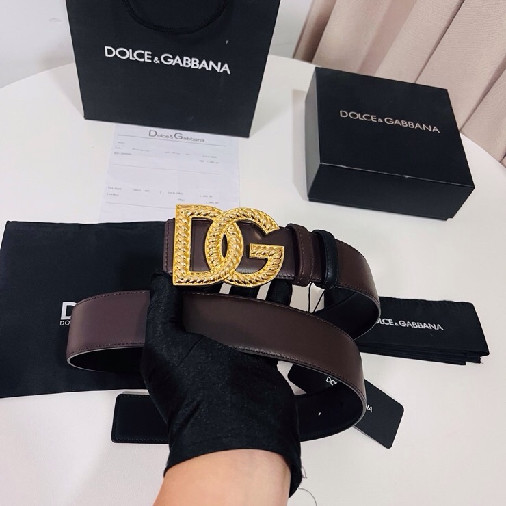 Dolce&Gabbana  新款双面小牛皮男士徽标腰带,双面可用，4.0cm