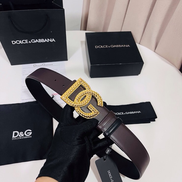 Dolce&Gabbana  新款双面小牛皮男士徽标腰带,双面可用，4.0cm