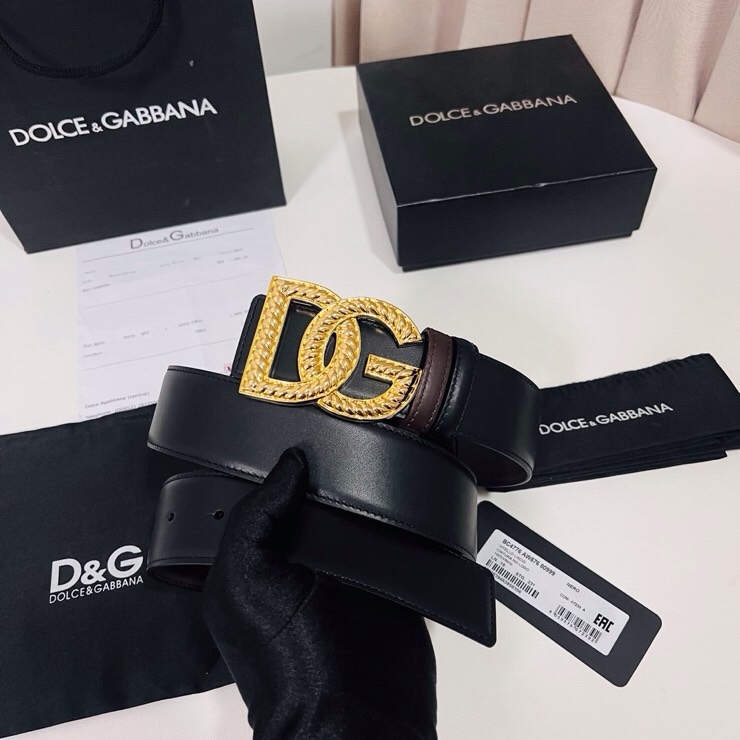 Dolce&Gabbana  新款双面小牛皮男士徽标腰带,双面可用，4.0cm