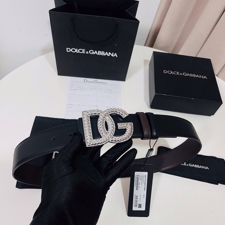 Dolce&Gabbana  新款双面小牛皮男士徽标腰带,双面可用，4.0cm
