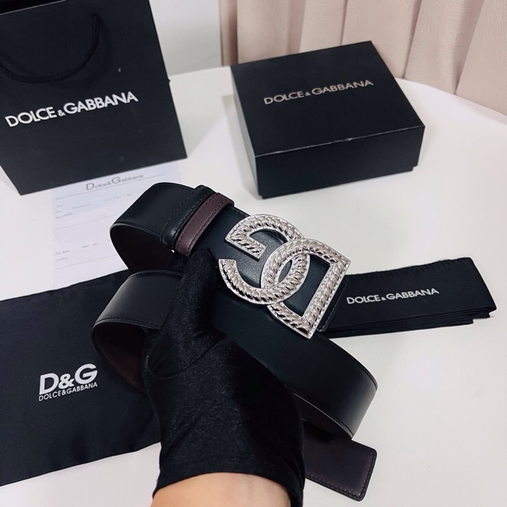 Dolce&Gabbana  新款双面小牛皮男士徽标腰带,双面可用，4.0cm