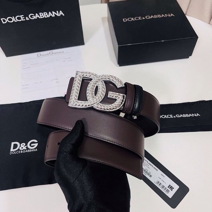 Dolce&Gabbana  新款双面小牛皮男士徽标腰带,双面可用，4.0cm