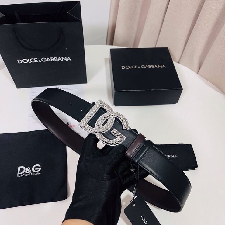 Dolce&Gabbana  新款双面小牛皮男士徽标腰带,双面可用，4.0cm